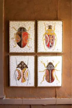 Oil Painting - Set Of Four Beetles 16.5" X 20.5"T