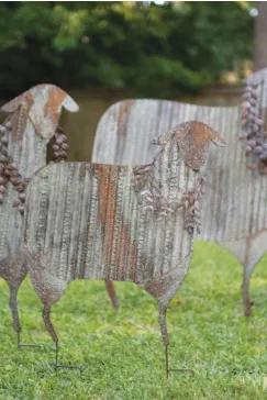 Set Of Three Corrugated Metal Christmas Sheep Yard Art Largest 32" X 41"T