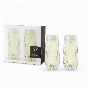 Discover A Pair Of Crystal Wine Glasses That Enhance The Drinking Experience.<br> Ideal For Any Sparkling Wine, These Stemless Champagne Flutes Are Crafted From A Lead-Free Crystal Glass. This Glass Offers The Most-Elegant Drinkware Experience Available.<br> o Lead-Free Crystal Glass<br> o Stemless Glasses<br> o Set Of 2<br> Modern And Playful, These Glasses Are Sleek With Precise Angles. They Are Perfect For Any Occasion Or The Finest Of Dinner Parties. The Well-Crafted Construction Results In 