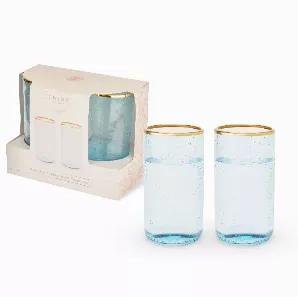 A Series Of Delicate Bubbles Sit Suspended In Aqua-Tinted Glass While A Laurel Of Gleaming Gold Plating Adorns The Rim, Adding A Vestige Of Intrigue To An Already Stunning Set Of Glassware. Designed To Contain 16 Ounces Comfortably, Each Tumbler Is Impeccably Suited To Accommodate Any Of Your Favorite Mixed Beverages.<br> Set Of 2<br> Holds 16 Ounces Each<br> Bubbled Glass Detail<br> Electroplated Gold Rim<br> Makes A Great Gift<br> Twine Crafts Glassware And Home Goods With An Emphasis On Class
