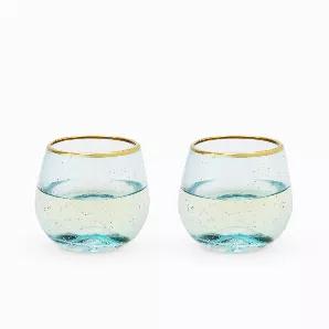 A Series Of Delicate Bubbles Sit Suspended In Aqua-Tinted Glass While A Laurel Of Gleaming Gold Plating Adorns The Rim, Adding A Vestige Of Intrigue To An Already Stunning Set Of Glassware. Designed To Contain 12 Ounces Comfortably, Each Tumbler Is Impeccably Suited To Accommodate Any Of Your Favorite Mixed Beverages.<br> Set Of 2<br> Holds 12 Ounces Each<br> Bubbled Glass Detail<br> Electroplated Gold Rim<br> Makes A Great Gift<br> Twine Crafts Glassware And Home Goods With An Emphasis On Class