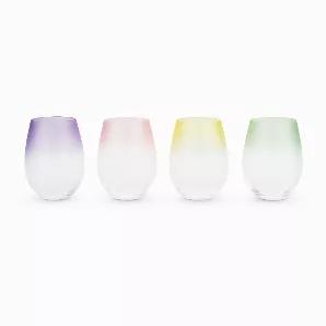 Frosted Tips? These Stemless Wine Glasses Breathe New Life Into An Old Fashion Don't. Their Delicate Ombre Reminds Us Of Palm Springs Plus A Hint Of Candyland--Perfect For The Lady Who Sips In Style. Set Of 4 Holds 18 Oz Glass With Frosting And Ombre'