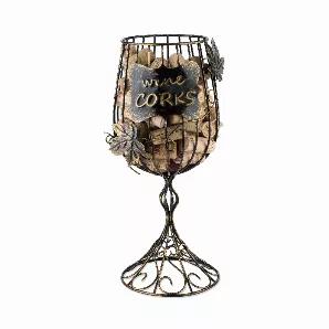Form And Function Intertwine To Create This Metal Cork Holder. Its Quaint Wine Glass Shape, Bronze-Tinted Finish, And Clever Label Are All Sure To Charm. Holds Up To 90 Corks To Satisfy Even The Heartiest Wine Lovers. Crafted From Sturdy Metal. Makes A Great Gift For Design-Conscious Wine Lovers. Holds 90 Corks, Measures 13.75" H X 6" W, Bronzed Stainless Steel, Cage Design. Store Your Corks In Style - Measuring 13.75" H X 6" W, This Wine Cork Holder Cage Holds Roughly 90 Corks, Which Allows You
