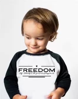 <p>We're proud to be American designed and made! So it was only natural to design a Shirt inspired by the underlying principles of what it means to be American: Freedom. </p> <p>Our Freedom Shirt is an exclusive Brooklyn+Fifth design and is printed on a soft and stylish Baseball tee. Be sure to check out our MATCHING Freedom Joggers!<br></p>
