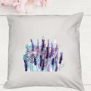 Lavender Fields Pillow Cover. <br>
Running through fields on a Spring day, brings joy, and carefree days to come. <br> This abundant bunch of lavender will help make any space ready for Spring. <br>
Removable, so you can keep recovering your pillows season after season without the added space of a full pillow. <br>
18x18 White woven Polyester. <br>
Will fit either 18x18 or 20x20 (for a fuller look) pillow insert. <br>
The design is sublimated onto the cover so no cracking, peeling or fading! Thi