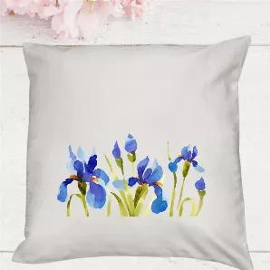 Iris Pillow Cover. <br>
Iris' symbolize faith and hope, the perfect print to hold space on your couch! <br> Be Spring ready with this dainty flower beautifully printed on a washable and removable pillow cover. <br>
Removable, so you can keep recovering your pillows season after season without the added space of a full pillow. <br>
18x18 White woven Polyester. <br>
Will fit either 18x18 or 20x20 (for a fuller look) pillow insert. <br> 
The design is sublimated onto the cover so no cracking, peeli