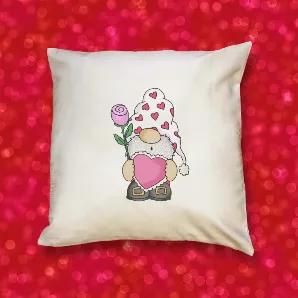 Pinky Gnome Valentine Pillow Cover. <br>
Welcome the winter season with this adorable festive pillow cover. Be ready for the holidays by sprucing up your couch with this sweet little guy. <br> This pillow cover is a must have for all of your Valentine decor needs! <br> Give it to a friend or keep it for yourself! <br>
Removable, so you can keep recovering your pillows season after season without the added space of a full pillow. <br>
18x18 White woven Polyester or 16x16 Faux Burlap fabric pillow