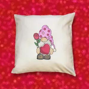 Love Gnome Valentine Pillow Cover. <br>
Welcome the winter season with this adorable festive pillow cover. <br> Be ready for the holidays by sprucing up your couch with this stylish accessory. <br> This pillow cover is a must have for all of your Valentine decor needs! Give it to a friend or keep it for yourself! <br>
Removable, so you can keep recovering your pillows season after season without the added space of a full pillow. <br>
18x18 White woven Polyester fabric pillow cover with a Hidden 