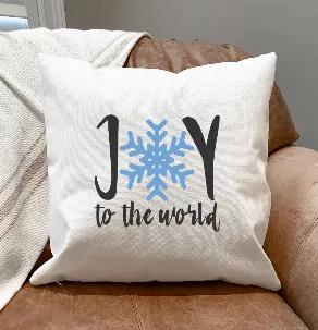 Joy To The World Pillow Cover <br>
Bring Joy to your world with this festive winter holiday couch accessory. Be holiday ready by sprucing up your space with this chic pillow cover! <br>
Removable, so you can keep recovering your pillows season after season without the added space of a full pillow. <br>
18x18 White woven Polyester fabric pillow cover with a Hidden Zipper Closure. <br>
Will fit either 18x18 or 20x20 (for a fuller look) pillow insert. <br> 
The design is sublimated onto the cover s
