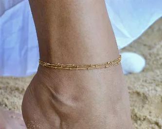 You have just found the dainty anklet bracelet that has the power to make women feel:<br>
- chic and stylish; <br>
- feminine and elegant;<br>
- unique and fabulous.<br>

Product - details and features:<br>
- 9" anklet comes with 2" attached extender (9" - 11");<br>
- 14k Gold Filled 1mm satellite chain;<br>
- Three chains attached to one clasp;<br>
- 14k Gold Filled spring ring closure;<br>
- 14k Gold Filled wire wrapped details;<br>
- handmade in California, USA.<br>

This elegant piece handcr