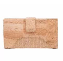 Handcrafted of 100% cork and lined with a soft 100% cotton backing.. Designed with abundant pockets, including interior zipper coin pocket, snap pocket, 2 interior slip pockets able to hold large cellphone and full length bills. Also features convenient open top slip compartment. Secure snap closure. Hardware: Gold.
