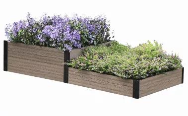 Ideal for displaying a combination of plants with different root depths, it can also be set upside-down to accommodate sloped terrain. With our innovative Terraced Garden Bed Extension Kit, it can be extended to an unlimited length.<br>
Wood plastic composite boards provide a genuine texture of wood while ensure a long, maintenance free life in outdoor conditions.<br>
Heavy duty steel brackets are galvannized and coated with UV resistent powder to support strength and durability. <br>
Easy to as