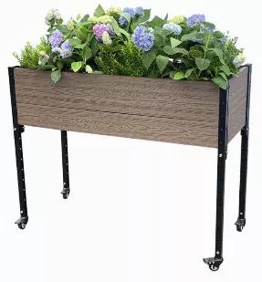 Perfect for vegetables, flowers and herbs, our Urban Mobile Garden with bottom boards included makes gardening comfortable and easy, almost anywhere. <br>
No bending over or kneeling necessary, indoors or outdoors. <br>
Wood plastic composite boards provide a genuine texture of wood while ensure a long, maintenance free life in outdoor conditions. <br>
Heavy duty steel brackets are galvannized and coated with UV resistent powder to support strength and durability. <br>
Easy to assemble with no c