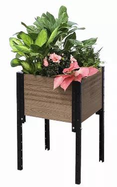 Perfect for the corner of any deck, porch, balcony or indoor/outdoor space, it can also be converted to a corner table when not used as a planter. <br>
Wood plastic composite boards provide a genuine texture of wood while ensure a long, maintenance free life in outdoor conditions. <br>
Heavy duty steel brackets are galvannized and coated with UV resistent powder to support strength and durability. <br>
Load Capacity: 1.5 cu. ft (11 gal) of potting mix, Maximum Load Weight: 70 lbs".<br>
Can be us