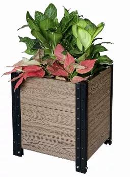 For growing larger plants, vines, shrubs and small trees, it provides a deeper soil bed to support root systems. <br>
Easy to move with optional 2" Caster Wheels, while bottom boards keep floors clean. <br>
An ideal decoration for entrances, deck sides or corners. <br>
Wood plastic composite boards provide a genuine texture of wood while ensure a long, maintenance free life in outdoor conditions. <br>
Heavy duty steel brackets are galvannized and coated with UV resistent powder to support streng