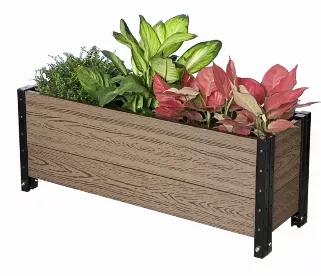 Sufficient planting depth for almost all plants. Also ideal for using as a space divider, with other of our trough planters and deep trough planters.  <br>
Wood plastic composite boards provide a genuine texture of wood while ensure a long, maintenance free life in outdoor conditions.  <br>
Heavy duty steel brackets are galvannized and coated with UV resistent powder to support strength and durability.  <br>
Easy to assemble with no complex tools needed.  <br>
Load Capacity: 3 cu. ft (22 gal) of
