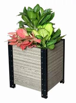 For growing larger plants, vines, shrubs and small trees, it provides a deeper soil bed to support root systems. <br>
Easy to move with optional 2" Caster Wheels, while bottom boards keep floors clean. <br>
An ideal decoration for entrances, deck sides or corners. <br>
Wood plastic composite boards provide a genuine texture of wood while ensure a long, maintenance free life in outdoor conditions. <br>
Heavy duty steel brackets are galvannized and coated with UV resistent powder to support streng
