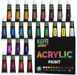 ARTIST GRADE - Our Acrylic Paint Tube Set consist of 24 acrylic paint tubes. Our paint is uniquely formulated to ensure the best quality with a fantastic consistency for easy mixing and blending your paint. Our acrylic paint is highly pigment bringing depth and intensity to your art work.<br>
DURABLE PAINT - Our non-toxic acrylic paint will say on your surface extremely well and is durable and long lasting. We have developed a thick and rich pigment that provides superior coverage and maintain s