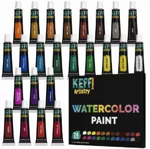 PREMIUM QUALITY - Our Watercolor paint tubes set is created with finest quality artist pigments. Our art paints are uniquely formulated to bring out the maximum brilliance and color clarity with a buttery consistency for easy mixing and blending. Excellent clarity and depth, strong staining power, luminous transparency, and outstanding light-fastness<br>
VARIETY OF 24 COLORS -A full rainbow of 24 unique vibrant watercolors at your disposal! An assortment of fresh and modern colors. So, whether y