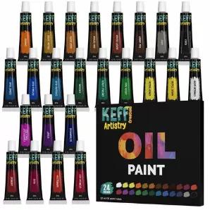 PREMIUM QUALITY - Our oil paints tubes offer vibrancy and smooth consistency for easy blending and mixing on both the paint palette and canvas - They are lightfast and quick-drying, maintaining their vivid color once dried - The colors are highly-pigmented and offer wide coverage and exceptional tinting strength.<br>
LARGE SELECTION OF COLORS - Our art set of paint include a variety of 24 richly pigmented colors to cover a wide spectrum of colors. So, whether you are new to oil painting, an arti