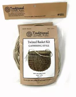 Learn to twine a basket! Twining is one of the earliest methods of basket making. Twining styles, materials and decorative motifs vary by region. Open twining, as taught in this kit, is common among many cultures worldwide and in North America. Our kit includes: fiber rush, hemp twine and color photo instructions. You will need: scissors, ruler, fork. Kit makes one 7" basket. Ages 12 and up, adult participation necessary for younger ages. Made in USA