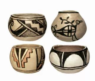 This kit teaches the history, traditional pottery methods and many designs from New Mexico and Arizona. Many beautiful and authentic designs included in booklet. Learn how to form a pinch pot or a few smaller pots. The clay is self-hardening but not waterproof. The kit contains clay, dry paint powders, paintbrush, stone for polishing the pot and color photo instructions. You will need: towels, water, paint tray (container lid) and a spoon. Makes one 3"-6" pinch pot. Ages 8 and up, adult particip