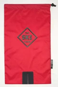 The patent pending red Ski Pack features red fabric and dark navy straps.   This premier ski carrier is specifically designed for downhill snow skis and allows the wearer to carry skis in a hands-free manner. Poles can be carried by inserting ski pole, grip first, into the pack with the skis. The Little Kid (youth) Ski Pack fits shoe sizes ranging from toddlers up to an adult shoe size 5. This ski carrier folds up to fit in most jacket pockets and should not be worn on any ski lift.  In some 