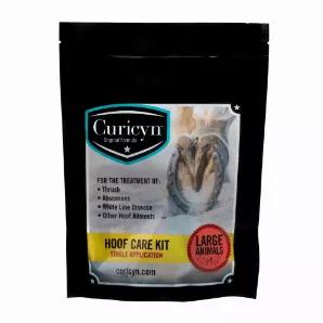 Curicyn Hoof Care Kit is the perfect thing to have on hand for equine and livestock hoof issues. With this kit, you can virtually soak the hoof for 24-48 hours in the Curicyn solution. It is safe, effective and economical.