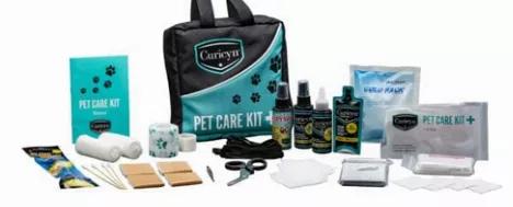 Curicyn's Pet Care Kit is a portable, easy to use, pet first aid kit. Keep it handy whenever you travel with your pet.<br> <b> Kit Contents: </b><br> 2oz Curicyn "Original Formula", 2oz Curicyn Eye Care Solution, 2oz BodyGuard Fly, Flea, Tick & Insect Repellent, 1oz Curicyn Wound Care Clay, Case with Organized Dividers, Pet Care Kit Manual, 72" Double Looped Adjustable Leash, Emergency Blanket, Instant Ice Pack, Light Stick, (2 Pair) Vinyl Gloves, Triangular Bandage, Flexible Cohesive Bandage, (