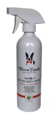 Warren London 10-in-1 After Bath Spray is a professionally formulated leave in conditioner spray with ten amazing benefits... Conditions, Softens, Revitalizes, Prevents Itch, Prevents Flake, Detangles, Shines, Luxurious Scent, Aromatherapy, and Cleans. Contains naturally simple ingredients infused with aloe vera, silk amino acids, and green tea leaf extract for healthy coat. Works on all coats. Simply spray with no need to rinse.