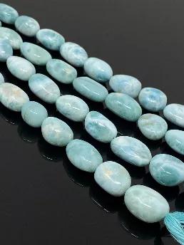 <p>Genuine Natural Dominican Republic Larimar Gemstone Beads Jewelry Supplies for Jewelry Making.</p> <p>SOLD AS : 16" STRAND<br> SIZE : 10mm x 7mm - 17mm x 10mm ( LxW - LxW)<br> BEAD HOLE SIZE: 0.75mm<br> GEMSTONE. : NATURAL UNTREATED LARIMAR<br> ORIGIN. : DOMINICAN REPUBLIC<br> SMOOTH : YES<br> GRADE : AAA GRADE</p> <p>Larimar is the embodiment of the tranquil Sea and Sky energies. Its soft, soothing blues and calming turquoise is streaked with white patterns that resemble sunlight dancing ben