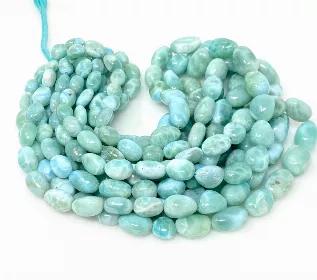 <p>Genuine Natural Dominican Republic Larimar Gemstone Beads Jewelry Supplies for Jewelry Making.</p> <p>SOLD AS : 16" STRAND<br> SIZE : 8mm x 7mm - 16mm x 11mm ( LxW - LxW)<br> BEAD HOLE SIZE: 0.75mm<br> GEMSTONE. : NATURAL UNTREATED LARIMAR<br> ORIGIN. : DOMINICAN REPUBLIC<br> SMOOTH : YES<br> GRADE : AAA GRADE</p> <p>Larimar is the embodiment of the tranquil Sea and Sky energies. Its soft, soothing blues and calming turquoise is streaked with white patterns that resemble sunlight dancing bene