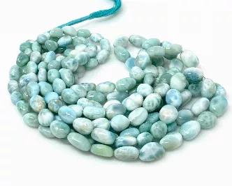<p>Genuine Natural Dominican Republic Larimar Gemstone Beads Jewelry Supplies for Jewelry Making.</p> <p>SOLD AS : 8" OR 16" STRAND<br> SIZE : 8mm x 6mm - 16mm x 11mm ( LxW - LxW)<br> BEAD HOLE SIZE: 0.75mm<br> GEMSTONE. : NATURAL UNTREATED LARIMAR<br> ORIGIN. : DOMINICAN REPUBLIC<br> SMOOTH : YES<br> GRADE : AAA GRADE</p> <p>Larimar is the embodiment of the tranquil Sea and Sky energies. Its soft, soothing blues and calming turquoise is streaked with white patterns that resemble sunlight dancin