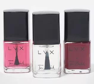 Designed by celebrity manicurist Tom Bachik with new and improved packaging, this Tom Bachik for LVX restoration nail therapy set helps revive and restore nails by resurfacing healthy nails and recovering weakened nails. <br>
Extend the life of your manicure with the top coat and restore and hydrate with the nourishing nail oil. <br>
Includes: 0.5-fl oz Recover-Strengthening Base Coat. 0.5-fl oz Revive-Protective Top Coat. 0.5-fl oz Restore-Nourishing Nail Oil.