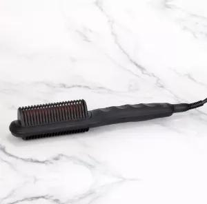 Our brand new, state-of-the-art hybrid tool combines powerful ceramic straightening technology with the simplicity of a hairbrush, Unlike any other product on the market, our Ceramic Heat Brush delivers salon-quality results in one pass. The ceramic coils allow far-infrared heat to penetrate the hair cuticle, which heats hair from the inside out and reduces the risk of damage. This brush also has an LCD digital interface with precise temperature setting up to 450 degrees F.