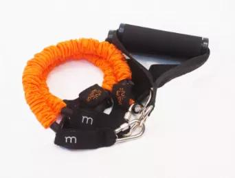  (2) Orange canvas covered latex bands with locking carabiner clips and (2)  foam covered handles.