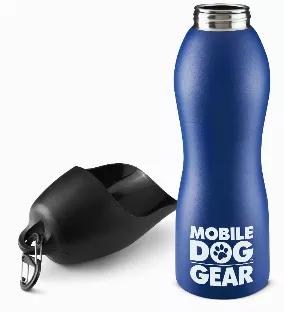 Your dog is essential when traveling, so we've created our Mobile Dog Gear 25 Oz Water Bottle. This beautiful stainless steel water bottle is for dogs! Our 25 oz dog water bottles are the perfect size to quench your medium or large dog's thirst. Best of all, the lid is made of extremely durable plastic and specifically designed to be used as a bowl for your dog to drink right out of! It's as simple as remove the lid, pour the water, let your dog hydrate itself. This material is both lightweight 