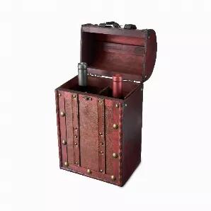 Our 2-Bottle Antique Wooden Wine Gift Box Has Old World Charm. It Comes With An Aged Wood Finish, Brass Accents, And Luggage Straps With Buckle Closures. An Excellent Accessory For Any History Or Travel Aficionado And Perfect As A Special Gift Box For A Good Wine Or A Means Of Storing Your Own Bottle Out Of The Way Of Dust And Sunlight. Wood And Faux Leather Construction With Brass Buckle Closure And Wood Bottle Insert. Accommodates 2 Standard Wine Bottles. 14.5" H X 8.5" W X 6" D. Upgrade Your 