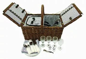 Our Deluxe Cape Cod Picnic Basket Has Everything You Need For The Perfect Picnic For 4 Friends. The Gorgeous Natural Wicker Basket Has A Cute Fabric Lining With Compartments For Silverware, Plates, Napkins, And Wine Glasses (Included) And Has 2 Insulated Compartments For 1 Standard Bottle Of Wine And Your Food. Take Your Picnics To The Next Level With This Beautiful Basket. Complete Wine Picnic Basket Set - This Wicker Basket Has Everything You Need For A Picnic With 4 Friends. Complete With 4 S