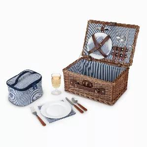 Whether Outdoors In Warm Weather Or Inside On A Rainy Day, Our Woven Wicker Picnic Set Is Packed And Perfect For Two Anytime. Includes Stainless Steel Utensils, Ceramic Plates, Cloth Napkins And Plastic Wine Glasses, Plus One White Truetap Corkscrew. Complete Wine Picnic Basket Set - This Wicker Basket Has Everything You Need For A Picnic With 4 Friends. Complete With 2 Sets Of Plates, Silverware, Wine Glasses, And Cloth Napkins, It Elevates Your Beach Day Or Lake Party. Gorgeous Materials - Mad