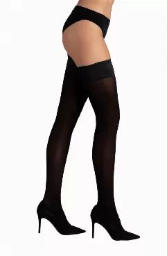 55 denier velvety microfiber thigh highs with plain lace tops.  