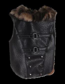 Beautiful Vegan Buffalo leather jacket with fur collar.<br><br>Studs on the back and decorative details. <br><br>Protect Your Pet From The Cold During Walks, Outdoor Playtime.<br><br><br>