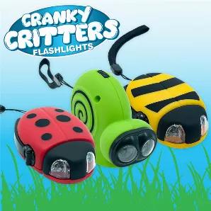 Hand-Crank device have been around for a long time, but none are as adorable as our Cranky Critters! We riff on an old theme by creating creature inspired designs that are the perfect safety companions for children, adolescents and anyone who would rather be cute than utilitarian. Our Cranky Critters have a recessed handle that can be spun to create up to 15 minutes of rechargeable battery life. Available as a Busy Bee, Lovely Lady Bug or Slippery Snail, each Cranky Critter has 2 LEDs for eyes w