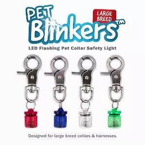 Nothing beats the Original! - Pet Blinkers ensure you and your pet will be seen in darkness and low visibility. Designed to be compact and inconspicuous, each Pet Blinker's LEDs emit a bright flashing light that can be seen up to a half-mile away. Made of light-weight durable plastic, Pet Blinkers are water-resistant and includes a spring-loaded clasp for easy attachment. Pet Blinkers are activated by a simple on-off twist mechanism and are available in four vivid flashing colors. Using two diff