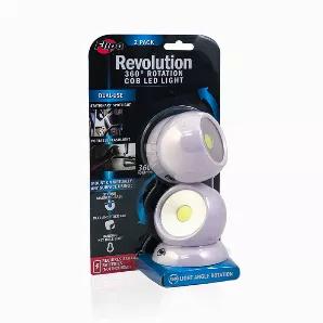 The NEW Flipo Revolution 360? Rotation COB LED light helps illuminate any space! The perfectly versatile light features a dual stationary spotlight and portable base, included peel and stick tabs, and drywall screw hole. The Revolution magnetically rests inside of its base, which allows for 360? rotation to direct light where ever you need it most. The light features three light modes: high, low, and flashing. 