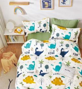 Fun dinosaur Series. <br>
This adorable comforter is good for both boys and girls who loves dinosaur. Its bright color tone makes it easy to go with any color of room decor. Non-reversible. back and front are in same color and pattern. <br>
Pattern: Dinosaur. <br> Color: A combination of white, yellow, blue, green. <br>
Material: Shell Natural100% Cotton pigmental printing fabric. 40s 40s 220tc . Filling 100% down alternative poly fill 270gsm. <br>
Dimensions: Queen/Full comforter: 90"*90", Twin