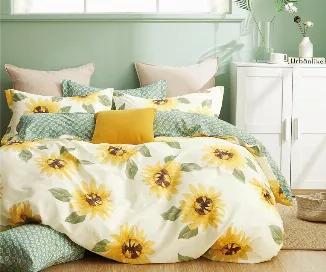 Give your bedroom a refresh right now! Matching sheet set is available. Look for little green daisy sheet set . <br>
Pattern:Sun flower. Color: White. Yellow ,brown,green. <br>
Material: 100% Cotton. Printing fabric. Thread count: 220 TC. <br>
Dimensions: Queen/Full Duvet Cover : 90"*90",it fits both Queen and Full Duvet /Comforter. <br> It also keeps the duvet or comforter firmed without moving around. <br> Pillow Sham for Queen/Full 26"*20"+2" flange. <br>
Set includes: 1 Duvet Cover and 2 Pil