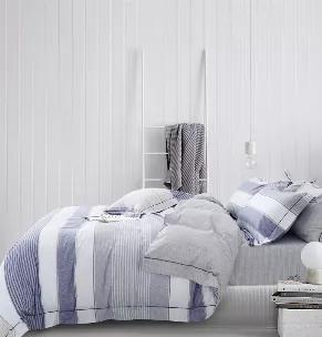 Contemporary Series <br>
Looking for a simple and contemporary look to your bedroom? this is right!  Well made with natural 100% cotton soft fabric, you will sure have the whole night's peaceful sleep. <br>
Pattern: Striped . Color: a combination of blue. white, gray. <br>
Material: Shell 100% Cotton. Filling 100% down alternative poly fill 270gsm. <br> Dimensions: King comforter : 106"*96", Queen/Full comforter: 90"*90", Twin Xl comforter: 68"*90". Pillow sham for King:36"*20"+2"flange. Pillow 