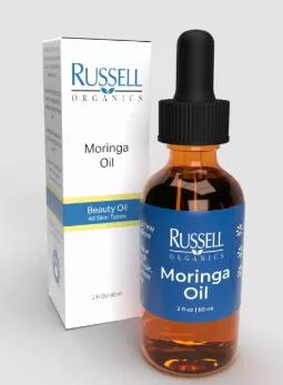 Russell Organics Moringa Oil is harvested from the seeds of the Moringa Tree. The Moringa Oil, also known as Ben Oil (due to its high content of Behenic Acid), has been used for a variety of purposes through history dating back to ancient Rome and Greece.<br> The primary use today is cosmetic application.<br> The oil is harvested from the seed pod of the Moringa Tree. The pod is long and skinny, containing several seeds. These seeds are cold-pressed and the oil is then filtered. There are severa