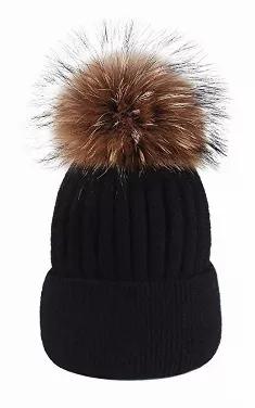 One of our softest and warmest hats in wool blend. Look stylish while weathering the cold! Authentic fur pom measures approximately 5.5" in diameter. Knit ribbing and quality fur! Hat is hand washable.